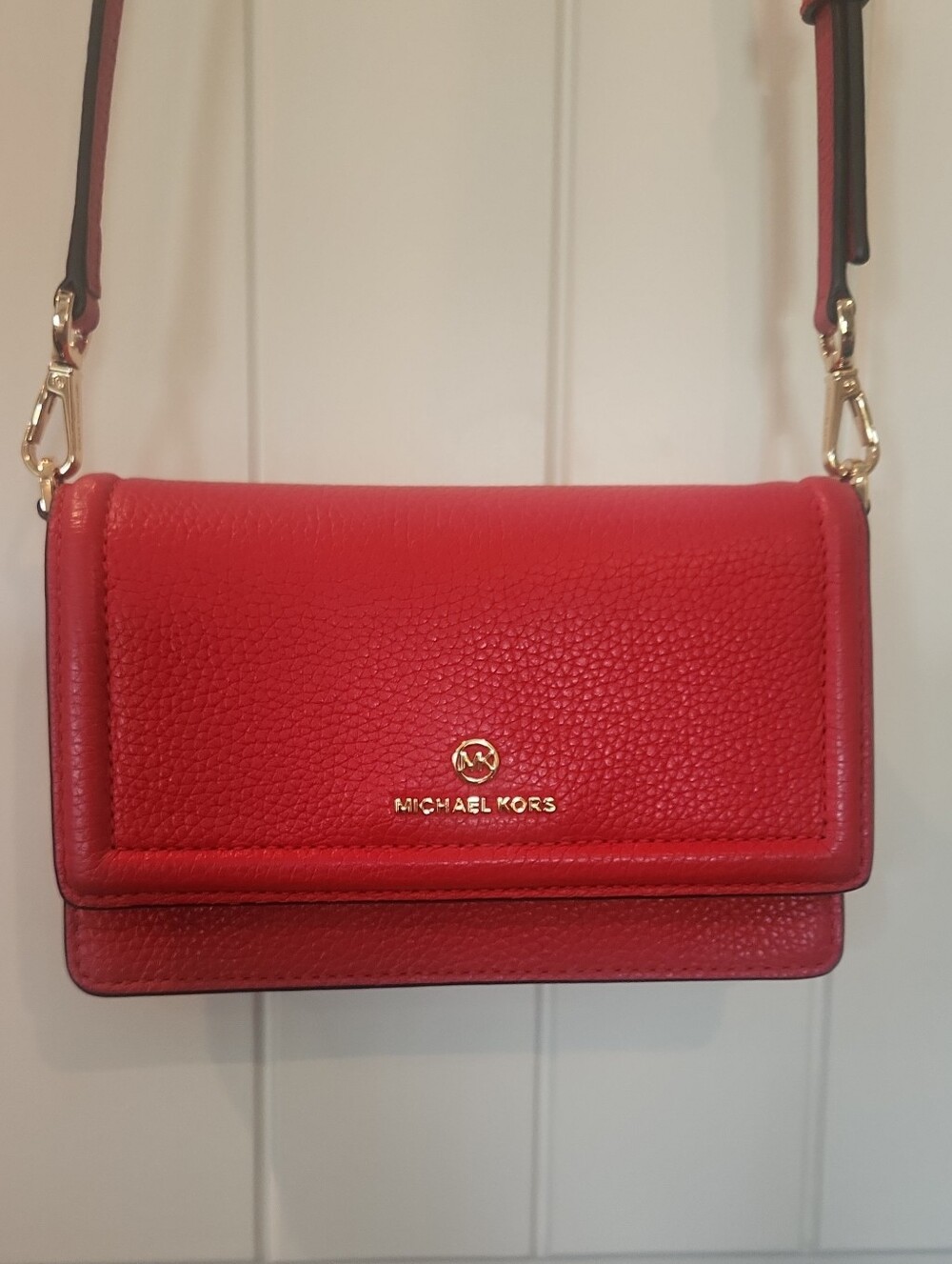 Michael Kors Red Pebbled Leather Flap Crossbody with Gold Hardware